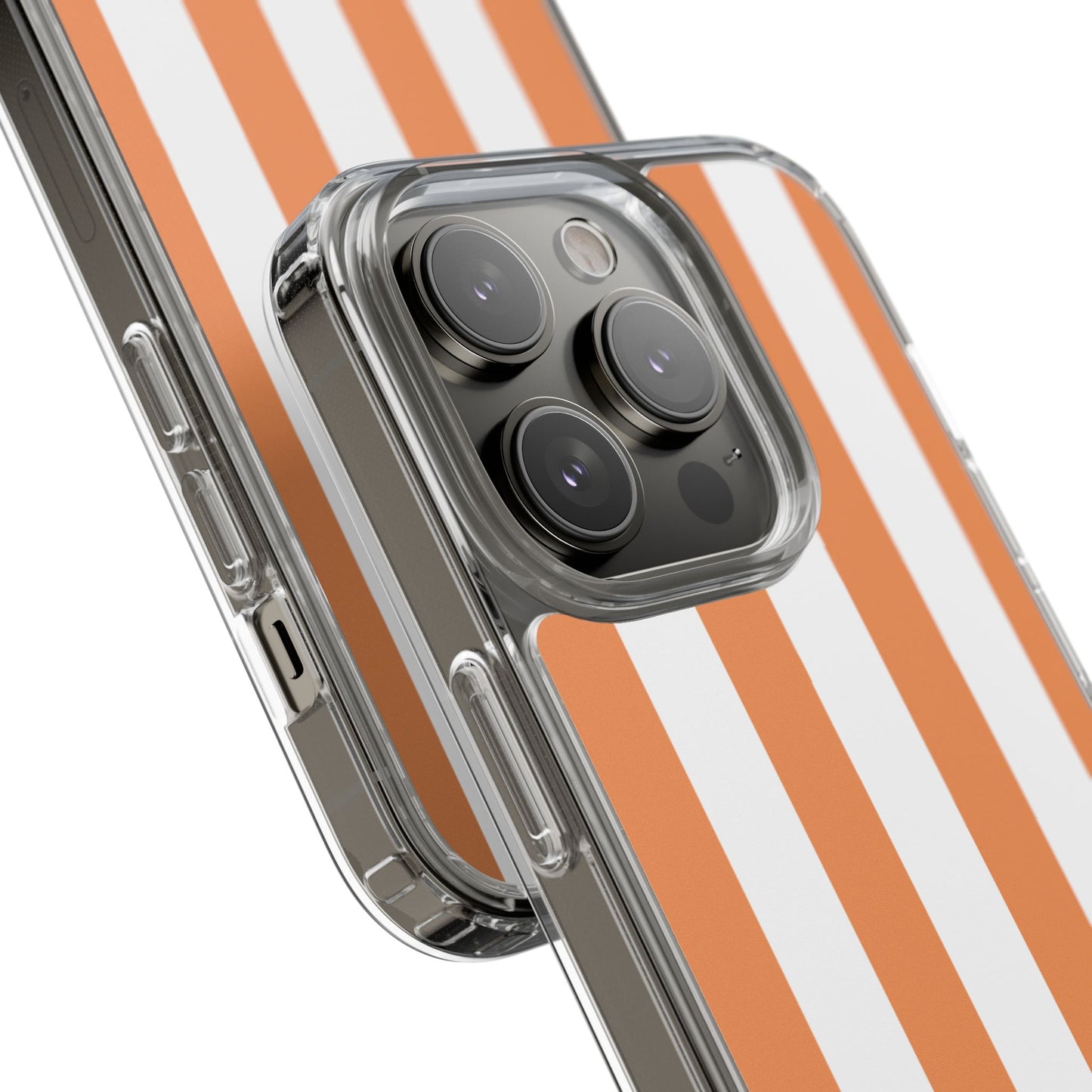 "Orange Striped Clear Phone Case – Summer Vibes & Trendy Tech Gift"