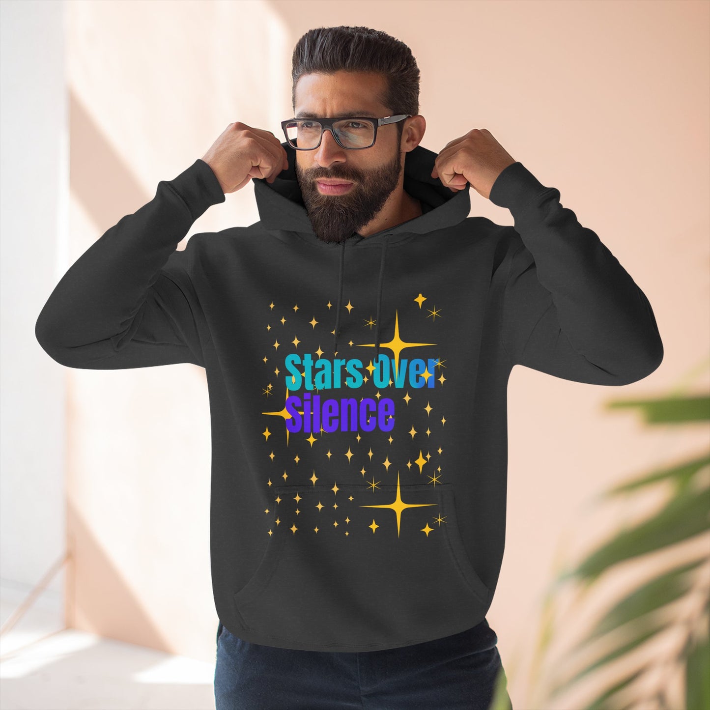 Cosmic Fleece Hoodie – ‘Stars Over Silence’, UFO & Space Lover Gift