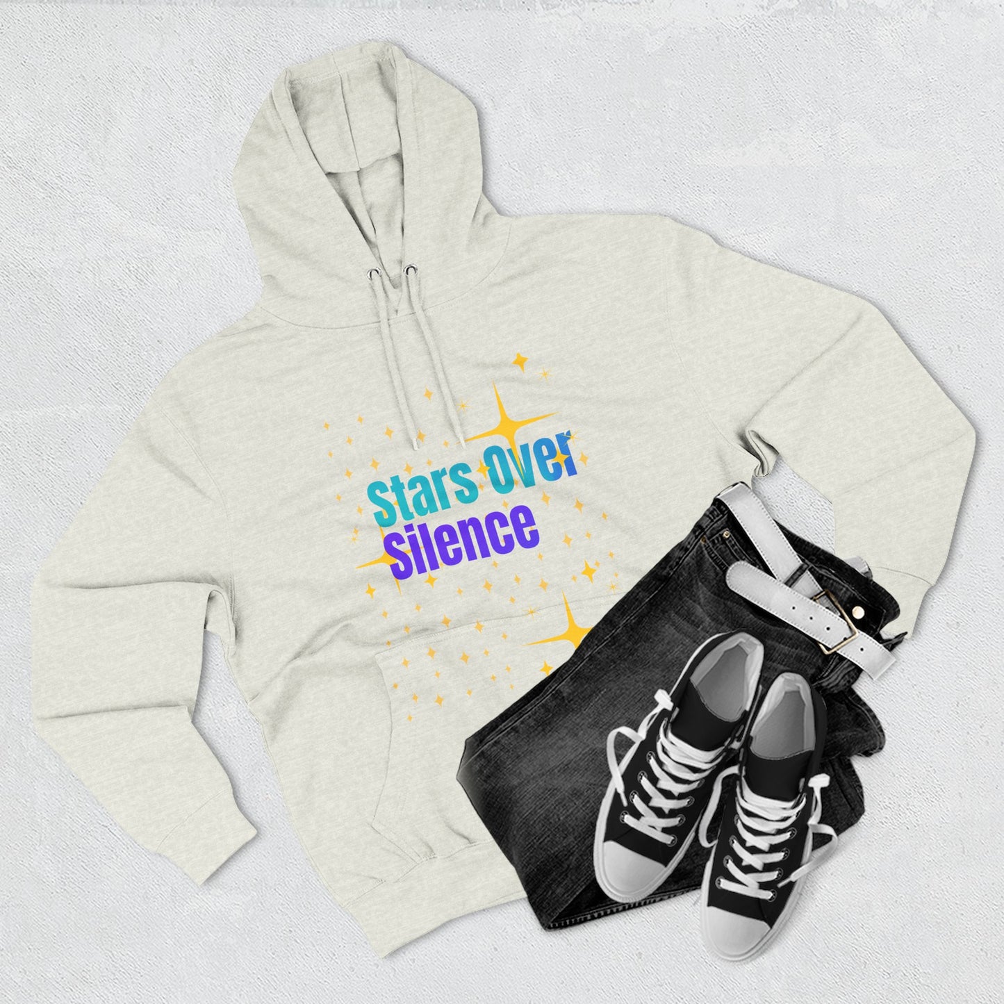 Cosmic Fleece Hoodie – ‘Stars Over Silence’, UFO & Space Lover Gift
