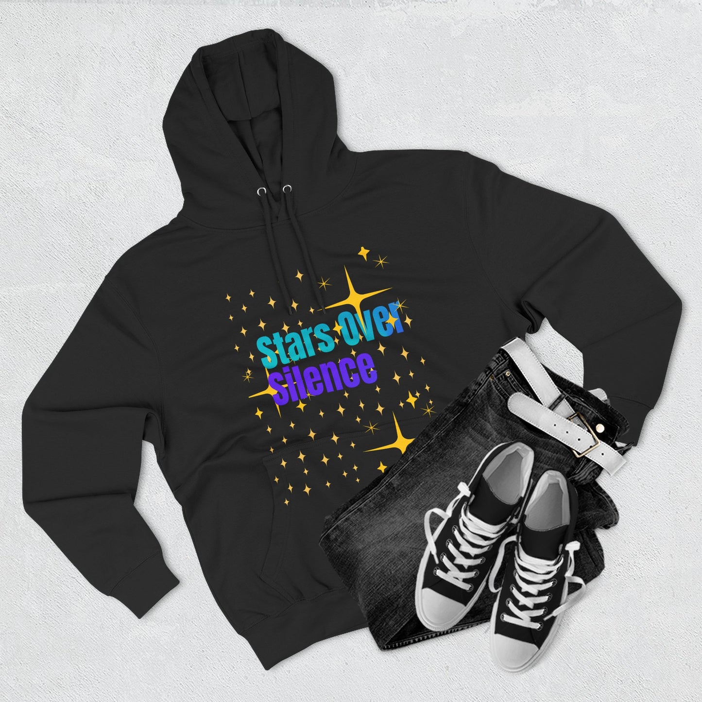 Cosmic Fleece Hoodie – ‘Stars Over Silence’, UFO & Space Lover Gift
