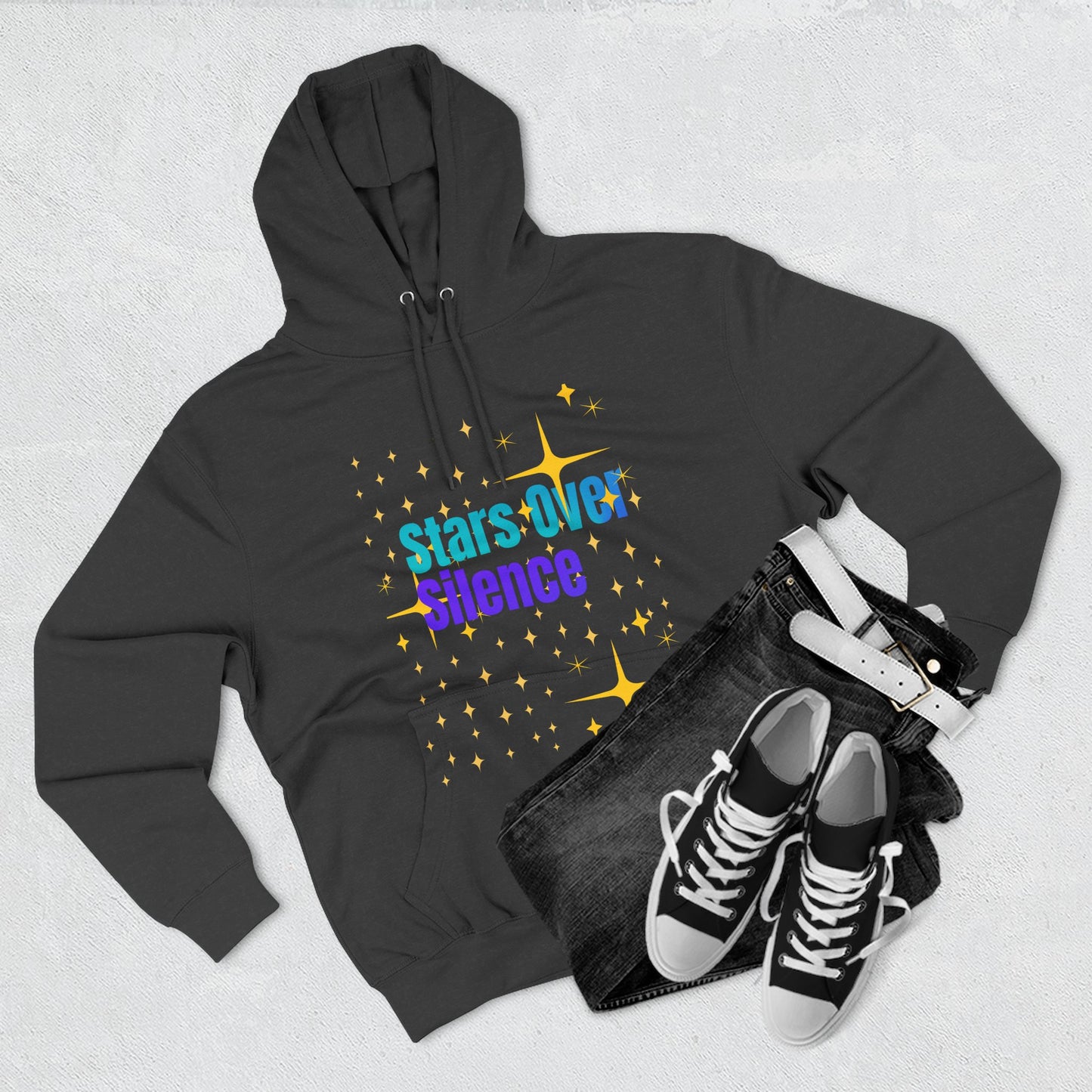 Cosmic Fleece Hoodie – ‘Stars Over Silence’, UFO & Space Lover Gift