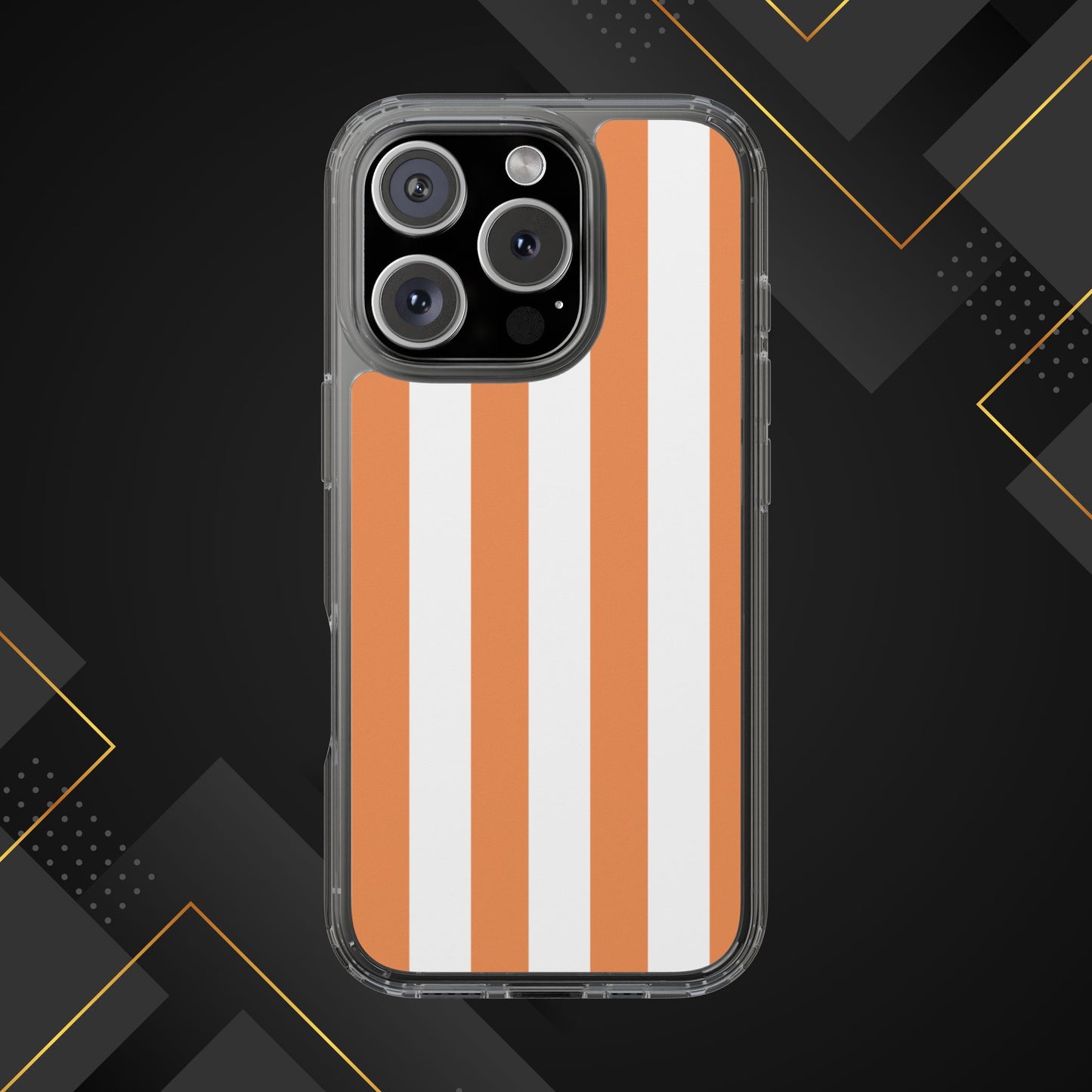"Orange Striped Clear Phone Case – Summer Vibes & Trendy Tech Gift"