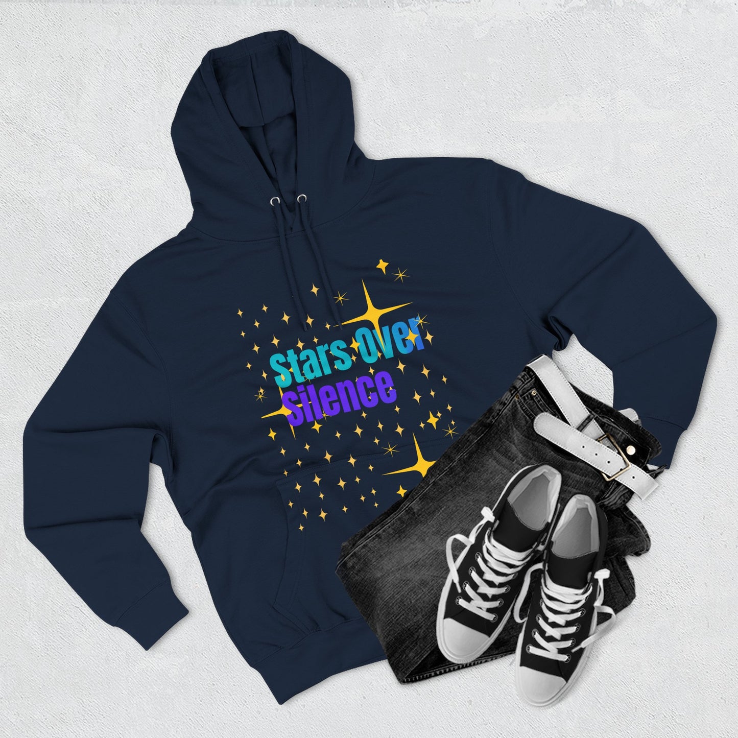 Cosmic Fleece Hoodie – ‘Stars Over Silence’, UFO & Space Lover Gift